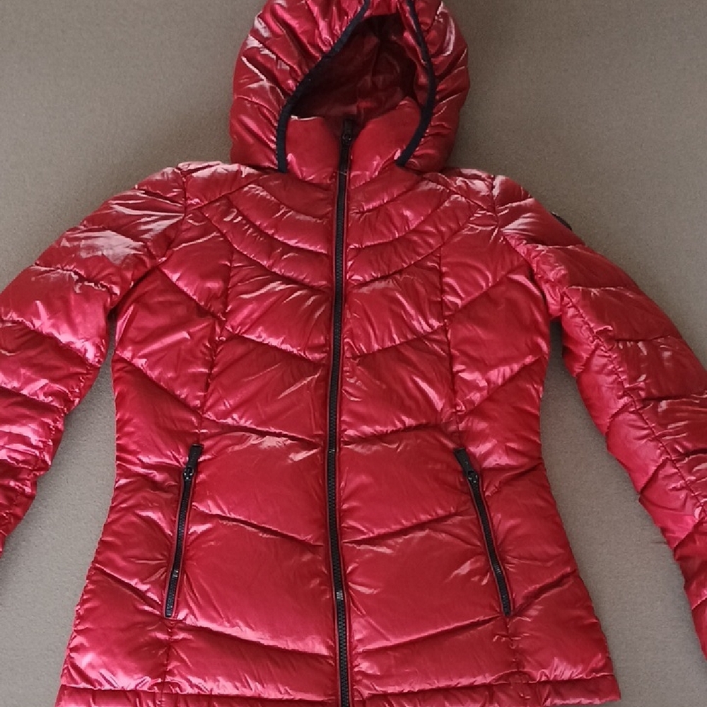 Calvin Klein Red Puffer Jacket Coat With Hood Packable Lightweight Premium Down